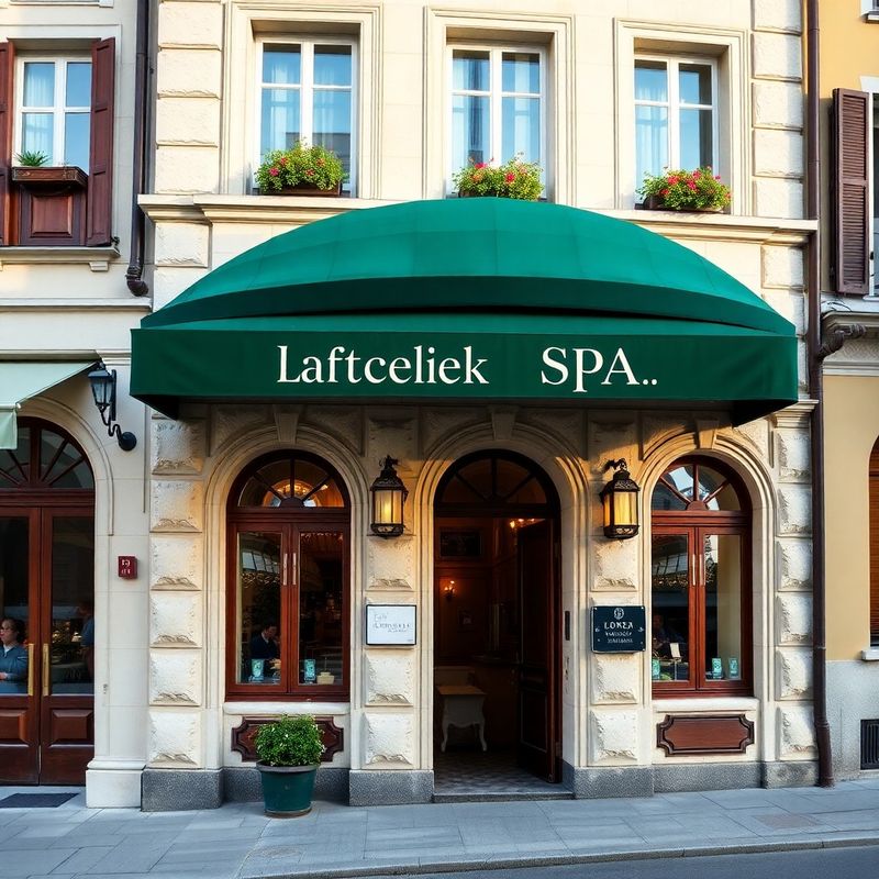 Exterior facade of Vaughn & Sons on Anichstraße with a forest-green awning in Lora serif